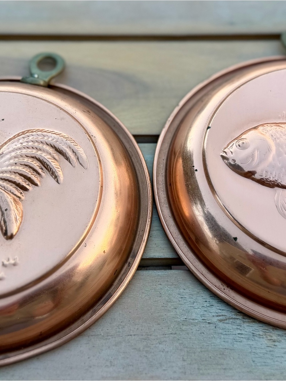 Decorative Rose Copper Fish & Palm Wall Plaques - Set of 2